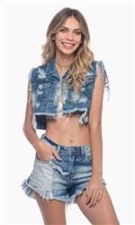 Colete Jeans Cropped Destroyed M - JEANS