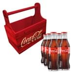 Combo Porta Garrafas Wood Style e 6 Garrafas Coca-Cola 250ml