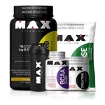 Combo: Whey Pro 1kg + Dextrose 1kg + Creatina 150g + Bcaa 100caps + Coqueteleira - Max Titanium