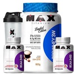 Combo Whey Protein Top Whey Café/leite Bcaa 2400 120caps + Shaker Max Titanium