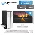 Computador Branco com Monitor LED 15.6 Intel Dual Core, 4GB RAM, Wifi, HD 320GB, HDMI 3Green Slim
