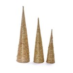 Cone Árvore Rattan Decoração Natal 3 Pçs 60/80/100cm Dourado