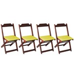 Conjunto 4 Cadeiras Dobrável Madeira Maciça Imbuia com Estofado - Amarelo