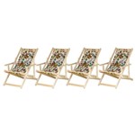 Conjunto 4 Cadeiras Espreguiçadeira Preguiçosa Dobrável Madeira Maciça Natural com Tecido Floral Móveis Brasil