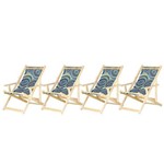 Conjunto 4 Cadeiras Espreguiçadeiras Preguiçosa Dobrável Madeira Maciça Natural com Tecido Círculos