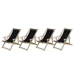 Conjunto 4 Cadeiras Espreguiçadeiras Preguiçosa Dobrável Madeira Maciça Natural com Tecido Preto Móveis Brasil