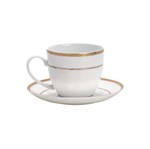 Conjunto 6 Xícaras de Chá de Porcelana com Pires, 6 Peças Alto Relevo Gold 220ml