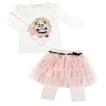Conjunto Baby Blusa ML e Legging Tutu Panda - Rosa - Petit Cherie-6-9m