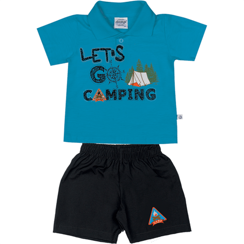 Conjunto Bebê Abrange Polo Camping Azul e Preto BG