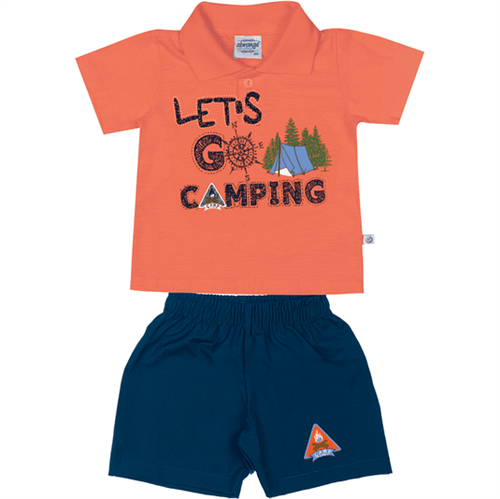 Conjunto Bebê Abrange Polo Camping Laranja e Azul BG