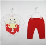 Conjunto Bebê Feminino Body Manga Longa Branco Girafa e Calça Vermelha -M