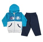 Conjunto Bebê Masculino Inverno Moletom com Capuz Azul Turquesa e Azul Marinho-3