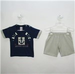 Conjunto Bebê Masculino Verão Camiseta Azul Marinho e Bermuda Listrada Âncora-P