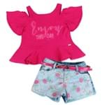 Conjunto Blusa e Shorts Enjoy - Pink com Jeans - Petit Cherie-4anos