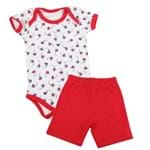 Conjunto Body e Shorts Avião - Branco com Vermelho - Baby Fashion-M