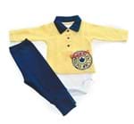 Conjunto Body Polo e Calça Amarelo e Marinho Baby Fashion 3 a 6 M