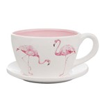Conjunto Cachepot Xicara e Pires de Ceramica Flamingo Primavera 23x11cm Concepts