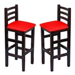 Conjunto 2 Cadeiras Bistrô Fixa em Madeira Maciça Imbuia Estofado Vermelho