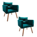 Conjunto 2 Cadeiras Decorativa Sala e Recepção Aline Suede Azul Acetinado - DL Decor