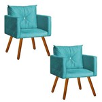 Conjunto 2 Cadeiras Decorativa Sala e Recepção Aline Suede Azul - DL Decor