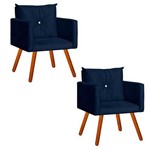 Conjunto 2 Cadeiras Decorativa Sala e Recepção Aline Suede Azul Marinho - DL Decor