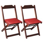 Conjunto 2 Cadeiras Dobrável Madeira Maciça Imbuia com Estofado - Vermelho