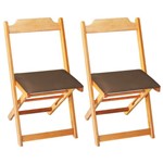 Conjunto 2 Cadeiras Dobrável Madeira Maciça Natural com Estofado - Marrom