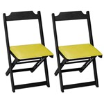 Conjunto 2 Cadeiras Dobrável Madeira Maciça Preta com Estofado - Amarelo