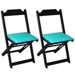 Conjunto 2 Cadeiras Dobrável Madeira Maciça Preta com Estofado - Azul