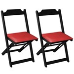 Conjunto 2 Cadeiras Dobrável Madeira Maciça Preta com Estofado - Vermelho