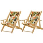 Conjunto 2 Cadeiras Espreguiçadeira Dobrável Infantil Madeira Maciça Natural com Tecido Tucano