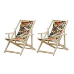 Conjunto 2 Cadeiras Espreguiçadeira Dobrável Madeira Maciça Natural com Tecido Tucano - Móveis Brasi