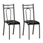 Conjunto 2 Cadeiras Hanumam Cromo Preto e Preto Flor