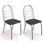 Conjunto 2 Cadeiras Holanda Cromado Preto Linho Cinza