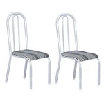 Conjunto 2 Cadeiras Madri Branco Prata e Preto Listrado