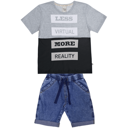 Conjunto Cata-Vento Infantil Less Virtual Mescla Médio com Preto e Jeans Claro 04