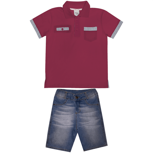 Conjunto Cata-Vento Infantil Polo com Detalhes Vermelho e Jeans Médio 04