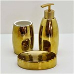 Conjunto com 03 Acessórios para Banheiro em Cerâmica Shinny Dourado - 57718