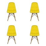 Conjunto com 4 Cadeiras Eames Dkr Botonê Base Eiffel Madeira Amarela Inovakasa