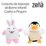 Conjunto com 2 Esponjas de Banho Infantil | Coelho e Pinguim | Zena