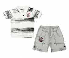 Conjunto Corinthians Infantil Camisa Polo e Bermuda Oficial