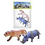 Conjunto de Bonecos - Mini Bichos da Selva - Rinoceronte e Leoa - Toyng