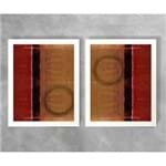 Conjunto de Dois Quadros Abstratos Círculo e Linhas Tons de Vermelho Abstrato D34A e D34B Branca 3cm