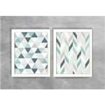 Conjunto de Dois Quadros Abstratos Escandinavos Geométricos Mini Triângulos e Linhas Escandinavos 17 Branca