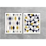 Conjunto de Dois Quadros Abstratos Escandinavos Geométricos Mini Triângulos e Losangos Escandinavos 16 Branca