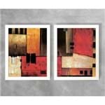 Conjunto de Dois Quadros Abstratos Retangulos Tons de Vermelho Abstrato D11A e D11B Branca 3cm