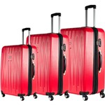 Conjunto de Malas 3 Peças (P, M e G) Vermelho em ABS e Cadeado Embutido - Travel Max