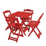Conjunto de Mesa Bar Dobrável e 4 Cadeiras Dobráveis de Madeira Color Disign Vermelho