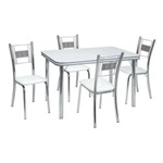 Conjunto de Mesa com 4 Cadeiras Mirela Corino Branco e Cromado - Única