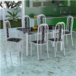 Conjunto de Mesa com 6 Cadeiras Granada Branco e Preto Floral Vd